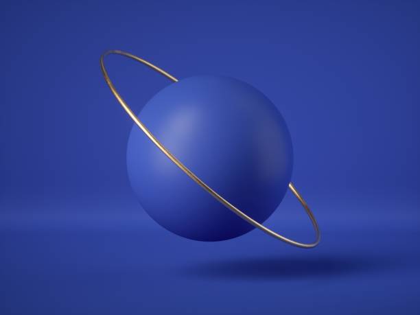 istock 3d render, abstract blue futuristic background, modern minimal concept, clean style. Floating balls, levitating objects. Flying sphere. Golden ring. Premium design. Equilibrium, balance metaphor. 1205328899
