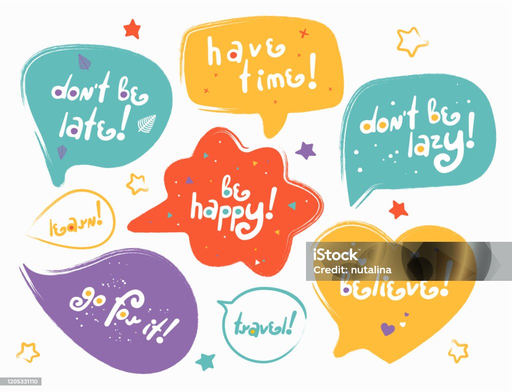 Funny Modern Speechbubbles With Lettering Phrases Stylized Slogan Motivation Quotes And Phrases Collection Perfect For The Design Of Mugs Gifts Textiles Cards Banners Posters And More Stock Illustration - Download Image Now - Funny Modern Speechbubbles With Lettering Phrases Stylized Slogan Motivation Quotes And Phrases Collection Perfect For The Design Of Mugs Gifts Textiles Cards Banners Posters And More Stock Illustration - Download Image Now -