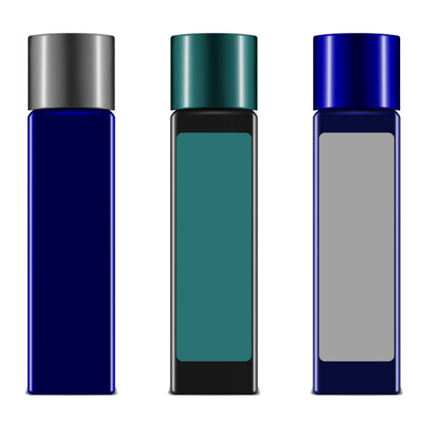 istock Realistic cosmetic bottle with blank label, vector mock-up. Beauty skin care product package. Dark color set. Easy to recolor 1205333434
