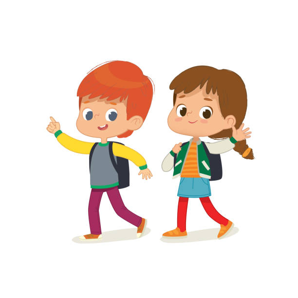 Vector Illustration Of Two Kids With The Backpacks Are Going To School  Preschool Friends Boy And Girl Are Walk To School Brother And Sister  Isolated Stock Illustration - Download Image Now - iStock