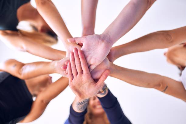 istock Young beautiful sportwomen doing gesture with hands 1205336330