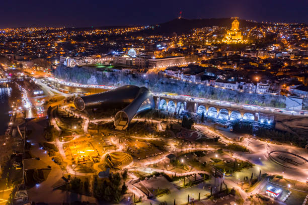 istock Tbilisi aerial view - Rike park 1205337042