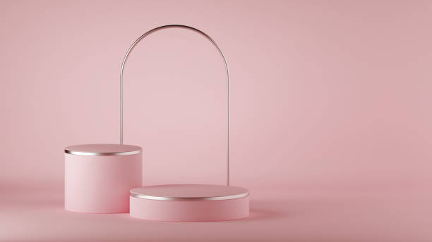 istock 3d render, abstract minimal background, silver arch, clean style. Empty cylinder podium, vacant pedestal, round stage, showcase stand, blank product display, expo platform. Copy space. Premium design 1205340690