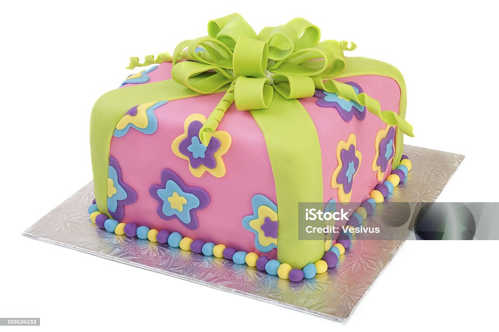 Colorful Package Cake Isolated on White  Birthday Stock Photo