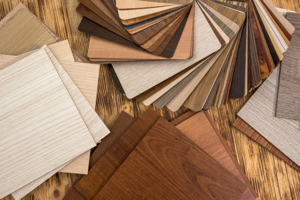 wooden color swatch choosing wood material for housing project. Architecture and construction. wooden color swatch choosing wood material for housing project. Architecture and construction floor length stock pictures, royalty-free photos & images