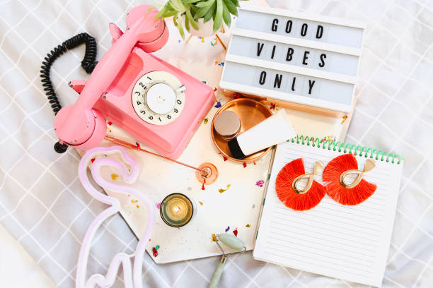 istock Girly accessories on bed at home 1205345468