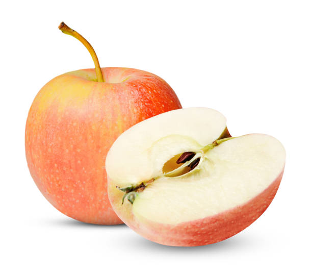 istock Whole and half red ripe apple on a white isolated background 1205347816