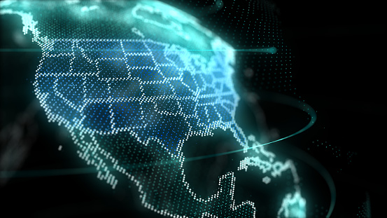Digital global map of United States Map, America, US, Hologram Effect, black background