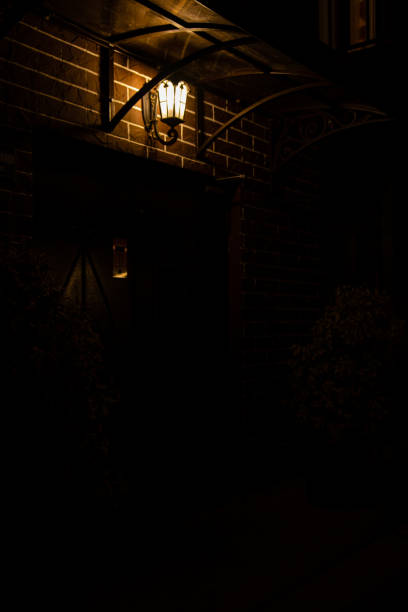 istock Retro style street lamp on a brick wall 1205350474