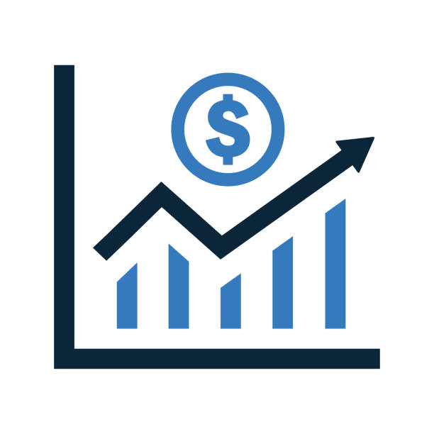 ikona statystyk zysków, wykres zarabiania wzrostu - giełda stock illustrations