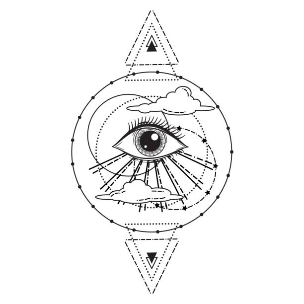 illustrazioni stock, clip art, cartoni animati e icone di tendenza di illustrazione vettoriale di un occhio occulto o massossone che vede tutto - an all seeing eye