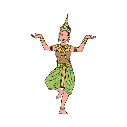 Thai goddess, beautiful woman, symbol of Loy Krathong traditional holiday. Isolated vector religious illustration of thai or indian goddess in flat style.