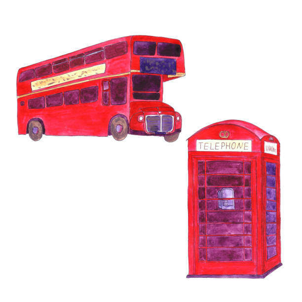 набор элементов из одного из городов, популярных у туристов. - telephone booth telephone illustration and painting pay phone stock illustrations