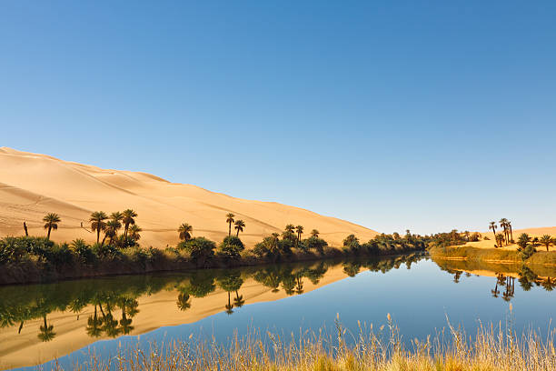 umm al-ma lake-oase in der wüste sahara, libyen - ubari stock-fotos und bilder