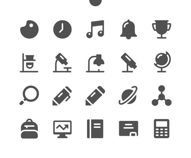 illustrations, cliparts, dessins animés et icônes de sujets scolaires ui pixel perfect well-crafted vector solid icons 48x48 ready for 24x24 grid for web graphics and apps. pictogramme minimal simple - teaching music learning sign