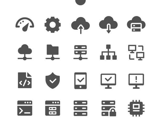 ilustrações de stock, clip art, desenhos animados e ícones de hosting ui pixel perfect well-crafted vector solid icons 48x48 ready for 24x24 grid for web graphics and apps. simple minimal pictogram - solid