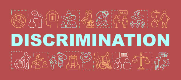 Discrimination word concepts banner. Human rights. Prejudice and inequality. Racism. Sex discrimination. Presentation, website. Isolated lettering typography idea, linear icons. Vector illustration Discrimination word concepts banner. Human rights. Prejudice and inequality. Racism. Sex discrimination. Presentation, website. Isolated lettering typography idea, linear icons. Vector illustration racism icon stock illustrations