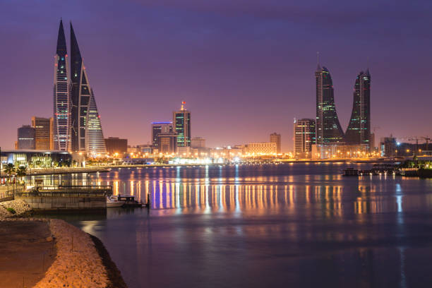 istock Modern architecture of Manama at night 1205373187