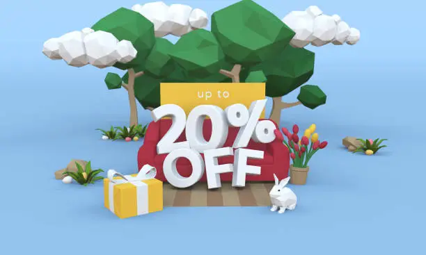 Photo of 20 Twenty percent off - Easter Sale 3D illustration.