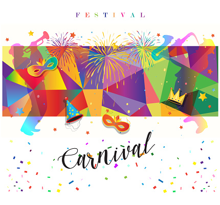 Happy Mardi Gras Carnival Music and Dance Festival abstract tropical multicolored diamond geometric pattern with Fleur-de-lis flower, Harlequin Blue Flag background, happy people, carnival Venetian mask, for Masquerade, New Orlean Carnival, Notting Hill, Brazilian Rio Party, Venecia Carnival poster, invitation, flyer, travel, vector template