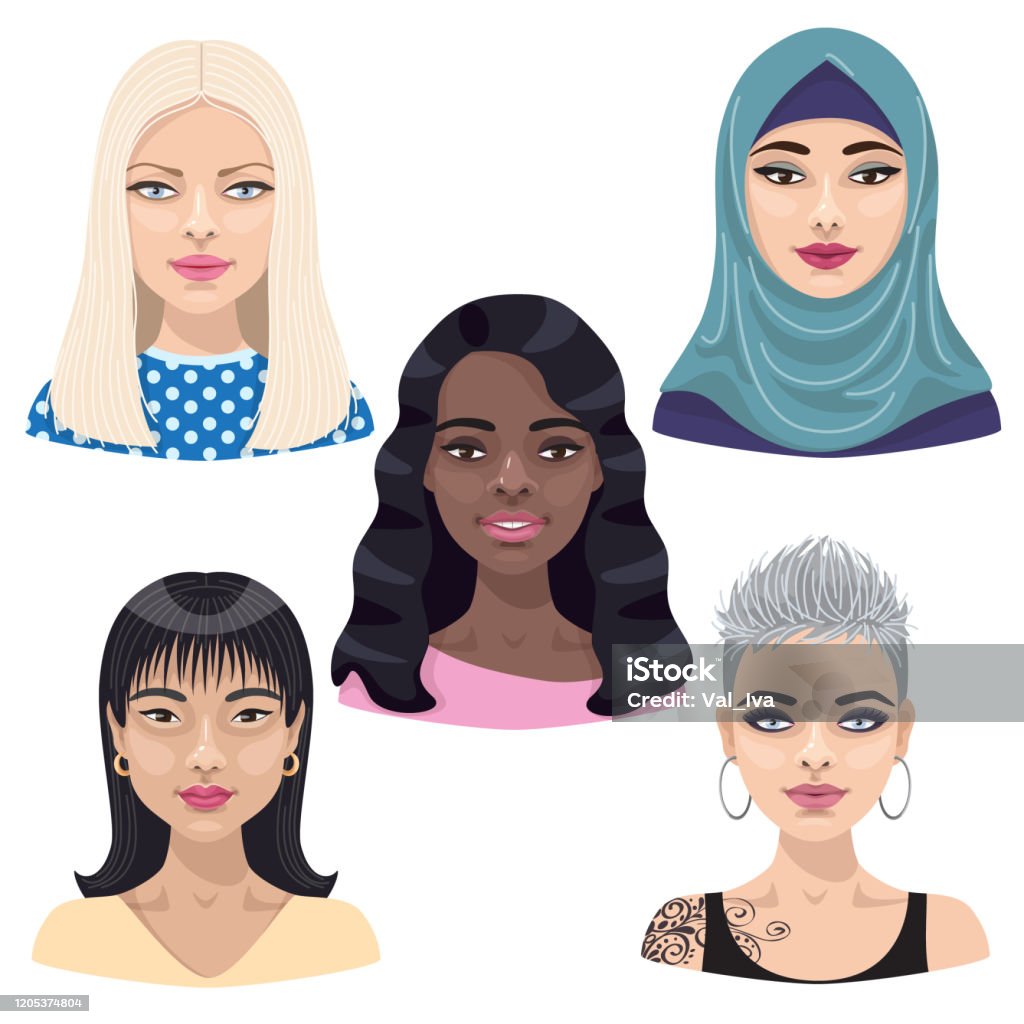 Woman Character Avatar Set Stock Illustration - Download Image Now - Islam,  Blond Hair, Hair - iStock
