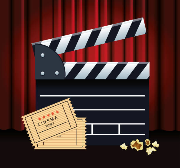 istock clapboard and movie tickets, colorful design 1205376573