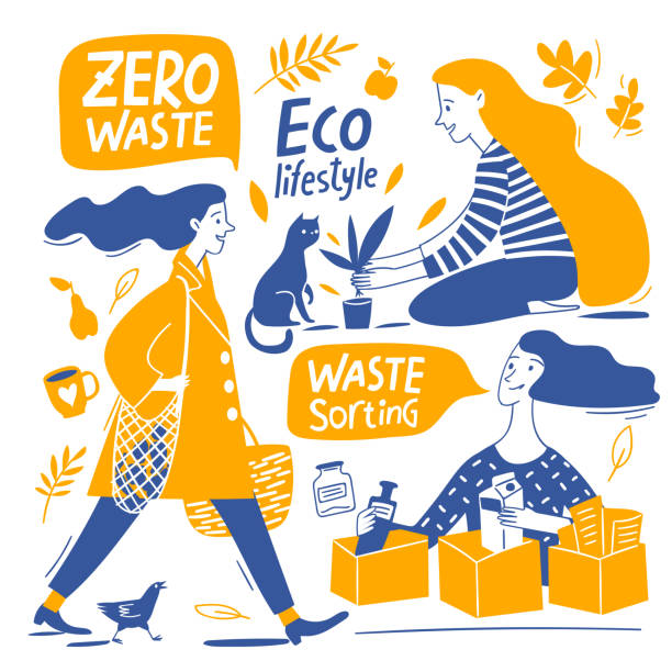Eco lifestyle motivational vector design with zero waste elements and lettering vector art illustration