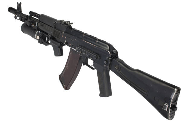 istock modern kalashnikov AK 74M assault rifle with underbarrel grenade launcher on white 1205378158