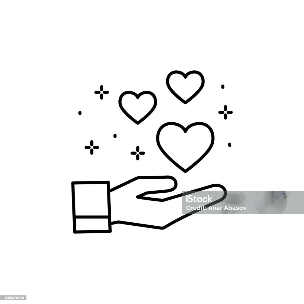 Biểu Tượng Bàn Tay Trái Tim Dòng Đơn Giản Phác Thảo Vector Của ...