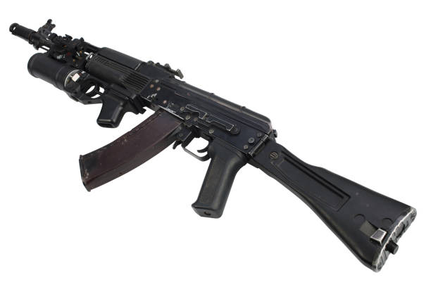 istock modern kalashnikov AK 74M assault rifle with underbarrel grenade launcher on white 1205378283