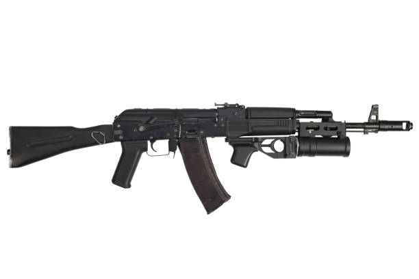 istock modern kalashnikov AK 74M assault rifle with underbarrel grenade launcher on white 1205378291