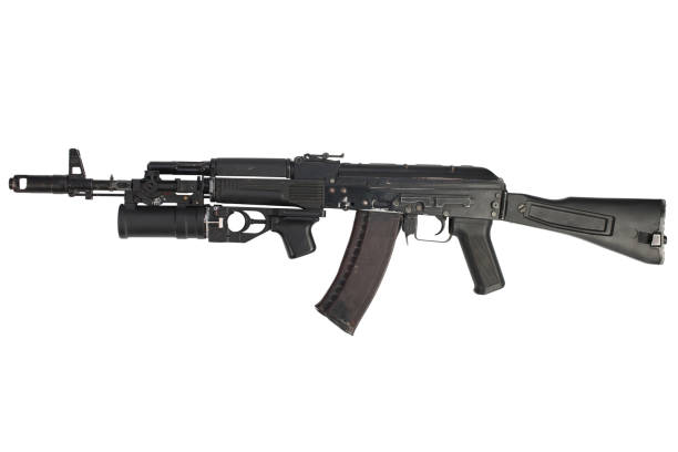 istock modern kalashnikov AK 74M assault rifle with underbarrel grenade launcher on white 1205378336
