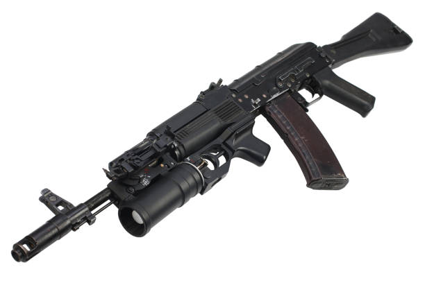 istock modern kalashnikov AK 74M assault rifle with underbarrel grenade launcher on white 1205378360