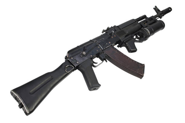 istock modern kalashnikov AK 74M assault rifle with underbarrel grenade launcher on white 1205378886