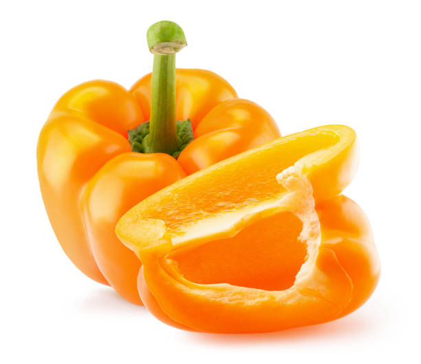 istock orange pepper with slice isolated on a white background 1205379479