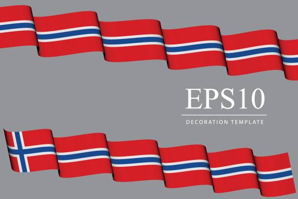 Two ribbons in style of Norway flag, waving banners in colors of the flag red, blue, white - vector illustration for flag, independence day or any celebration