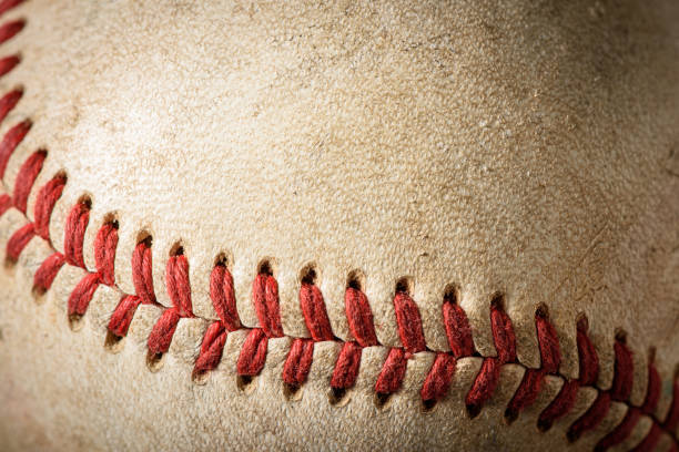 closeup of a dirty baseball - macro image imagens e fotografias de stock