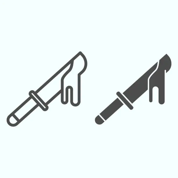 Vector illustration of Horror bloody iron knife line and solid icon. Kitchen tool for slice with drop of blood. Halloween vector design concept, outline style pictogram on white background, use for web and app. Eps 10.