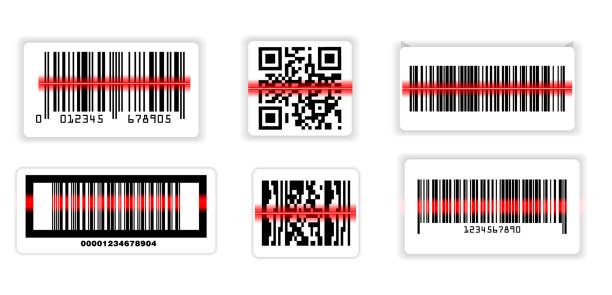 set of various bar code or set of packaging label bar code or qr codes. eps 10 set of various bar code or set of packaging label bar code or qr codes. eps 10, easy to modify qr code scanning red stock illustrations
