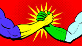 istock Vector Superhero Bro Handshake Stock Illustration 1205384331