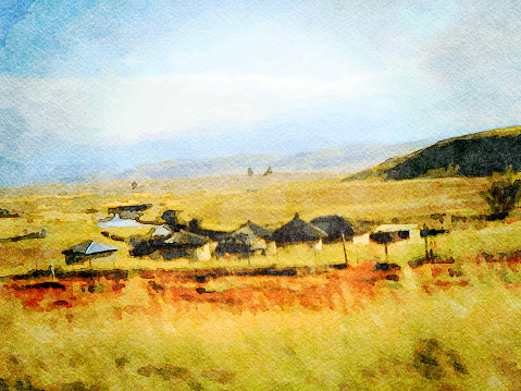 This is my Photographic Image of a Drakensberg Landscape in South Africa in a Watercolour Effect. Because sometimes you might want a more illustrative image for an organic look.