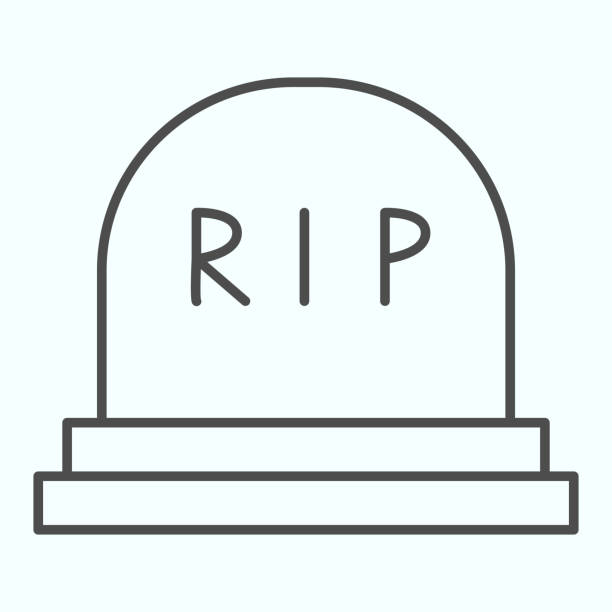 Grave thin line icon. After human death gravestone with RIP sign. Halloween vector design concept, outline style pictogram on white background, use for web and app. Eps 10. Grave thin line icon. After human death gravestone with RIP sign. Halloween vector design concept, outline style pictogram on white background, use for web and app. Eps 10 serious tear stock illustrations