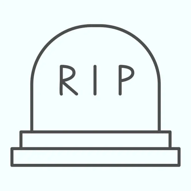 Vector illustration of Grave thin line icon. After human death gravestone with RIP sign. Halloween vector design concept, outline style pictogram on white background, use for web and app. Eps 10.