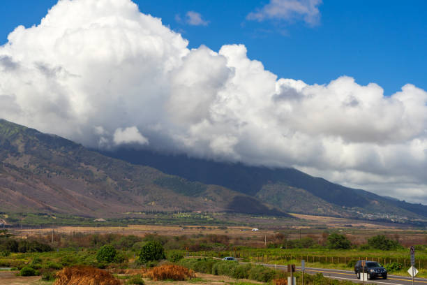 Kihei, HI / USA – September 9, 2019: Open wide view of the valley within the Island of  Maui in Hawaii.