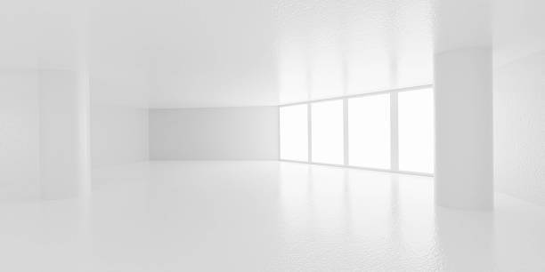 istock white loft style room with window and concrete floor, architecture mock up, 3d render illustration with empty space for your content 1205393173