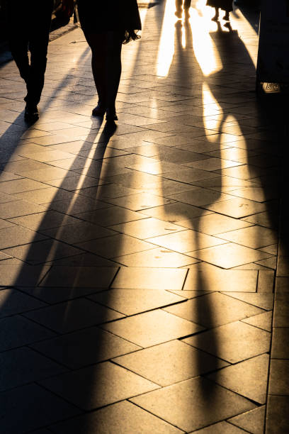 istock Long human shadows projected on the pavement at sunset 1205393440