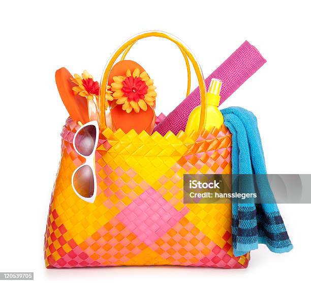 Beach Bag Stock Photo - Download Image Now - Beach Bag, Group Of Objects, Towel