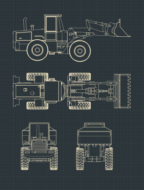 ilustraciones, imágenes clip art, dibujos animados e iconos de stock de dibujos de cargadores pesados - bulldozer dozer construction equipment construction machinery