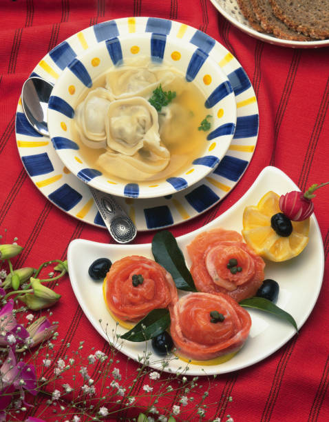 Perimeni and smoked salmon Russian food