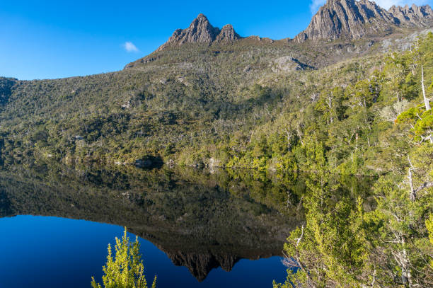istock Mountains and lake with perfect reflection nature background 1205401191